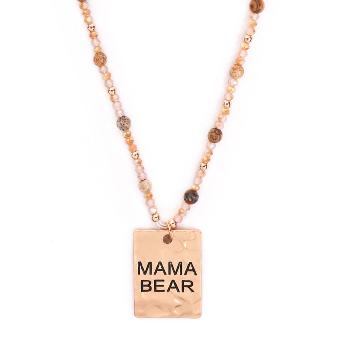 Hammered Square "Mama Bear" Pendant Necklace