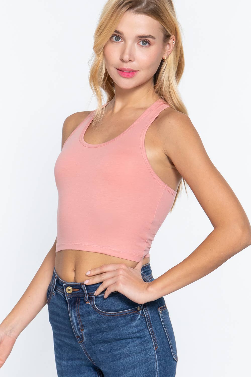 Fitted Racerback Cotton Spandex Jersey Crop Tank Top