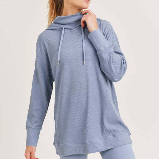 Mono B Waffled Hoodie Top with High Neck