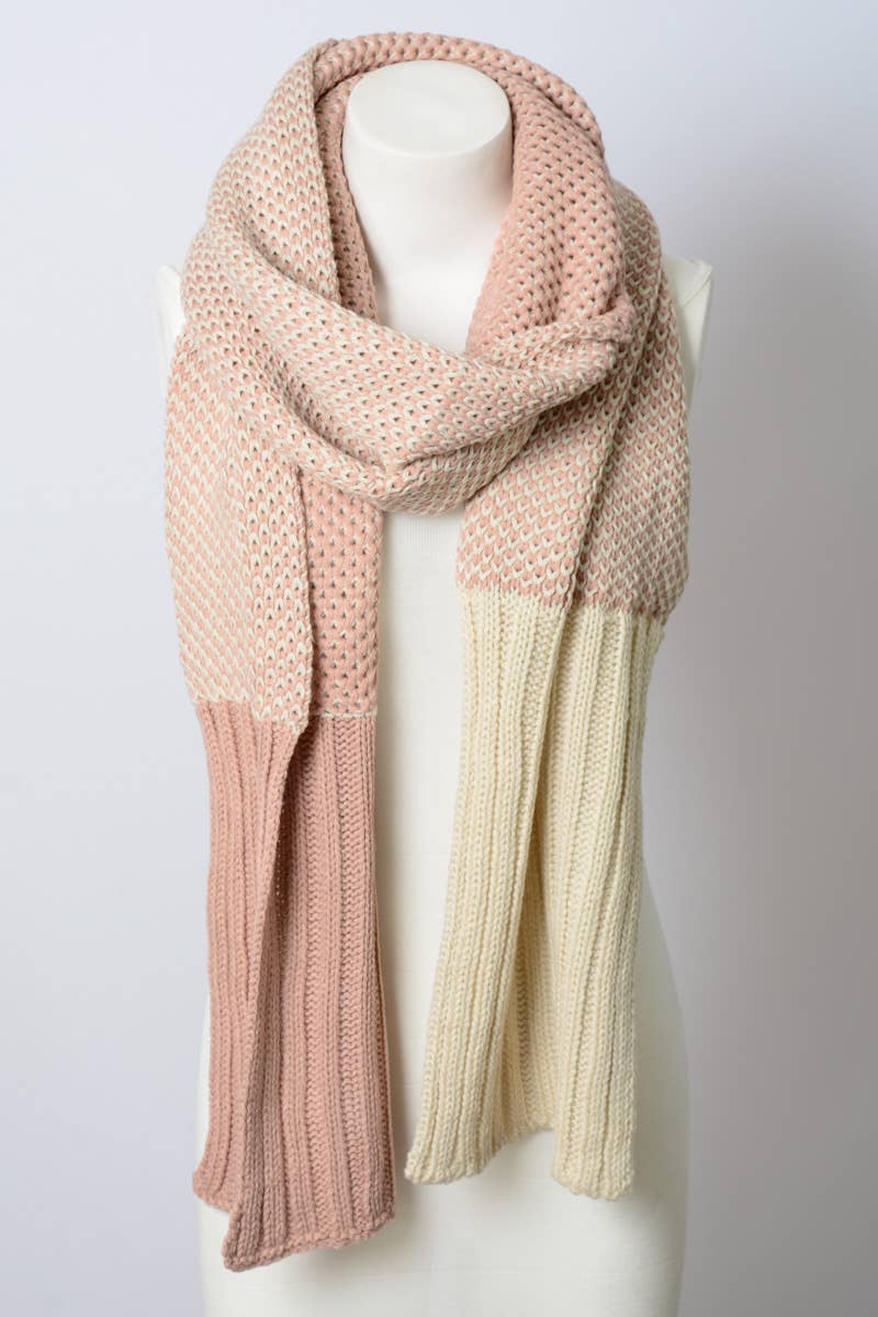 Two-Tone Contrast Knit Scarf