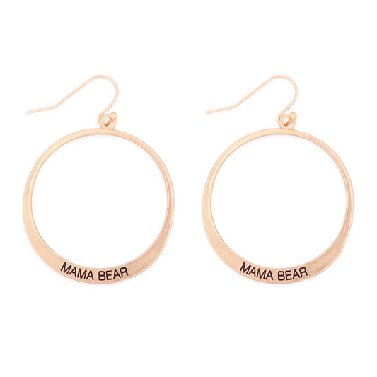 Mama Bear Pinched Hoop Drop Earrings