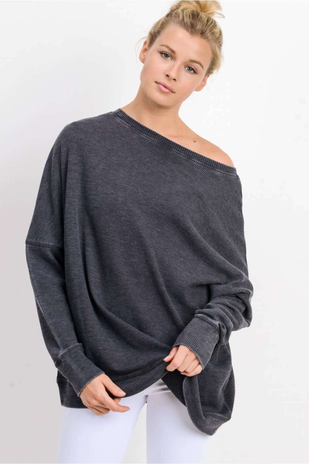 Mono B Waffle Ribbed Roundneck Pullover (2 Colors)
