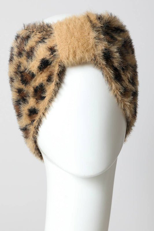 Faux Mohair Leopard Print Bow Headwrap