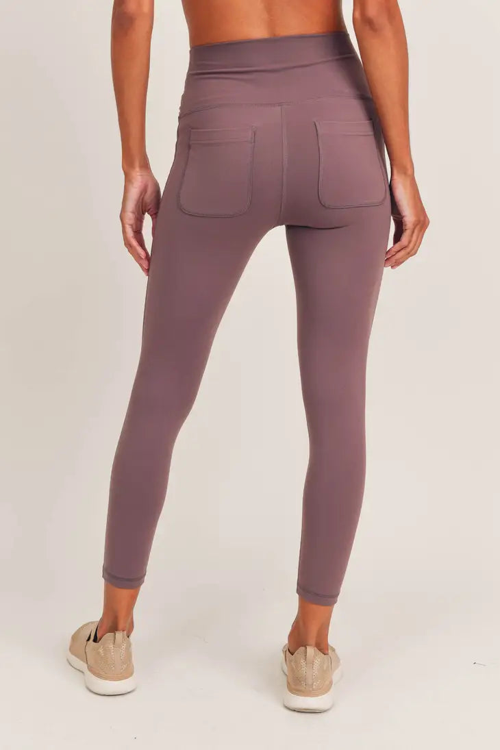 Mono B Tapered Band Solid Leggings with Back Pockets