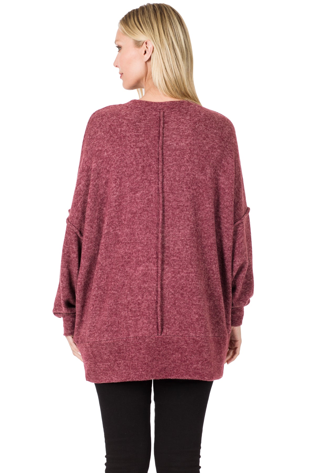 Zenana Brushed Melange Hacci Oversized Hi-low Hem Soft Sweater