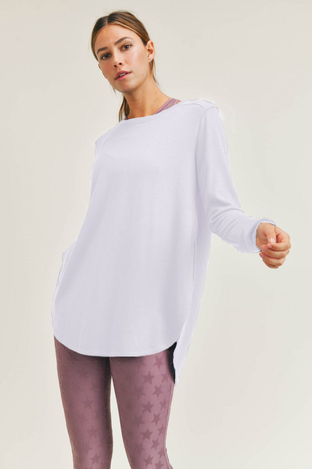 Mono B Long Sleeve Flow Top with Side Slit