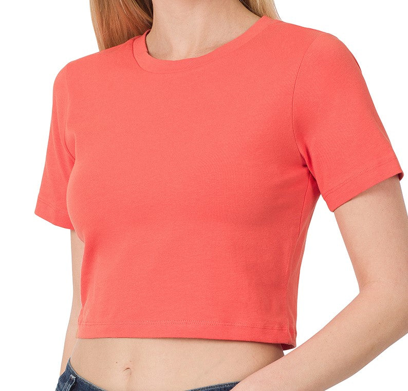 Zenana Cotton Short Sleeve Crop Top (4 colors)