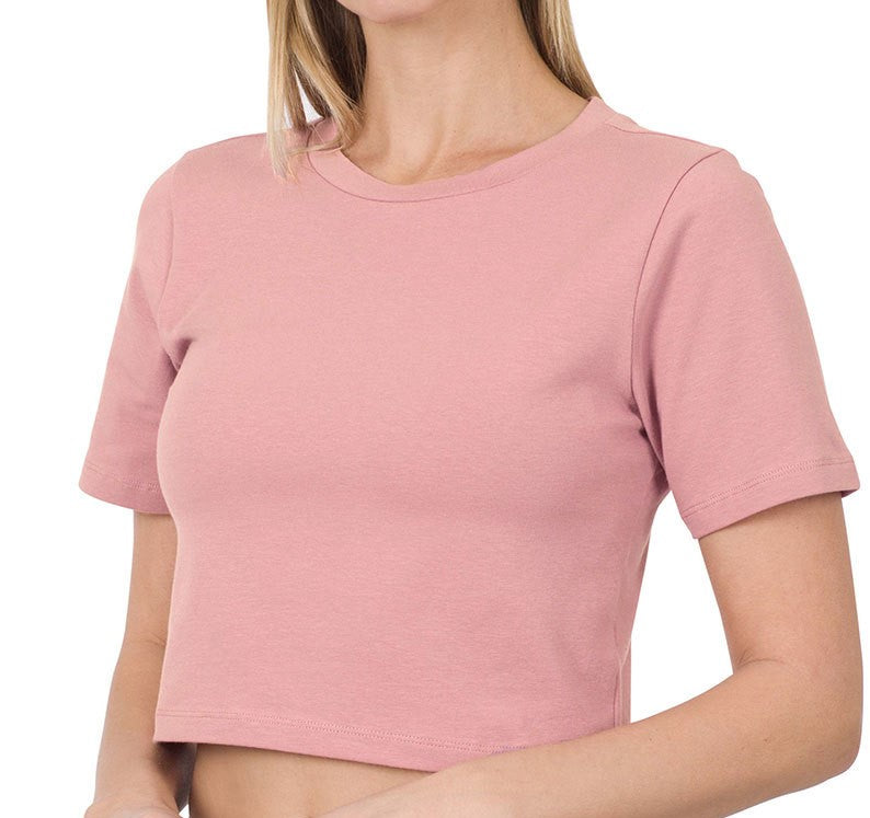 Zenana Cotton Short Sleeve Crop Top (4 colors)