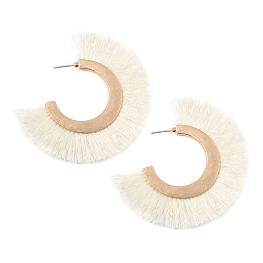 Tassel Hoop Metal Post Earrings