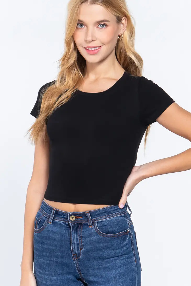 Fitted Short Sleeve Crop Tops (2 styles)