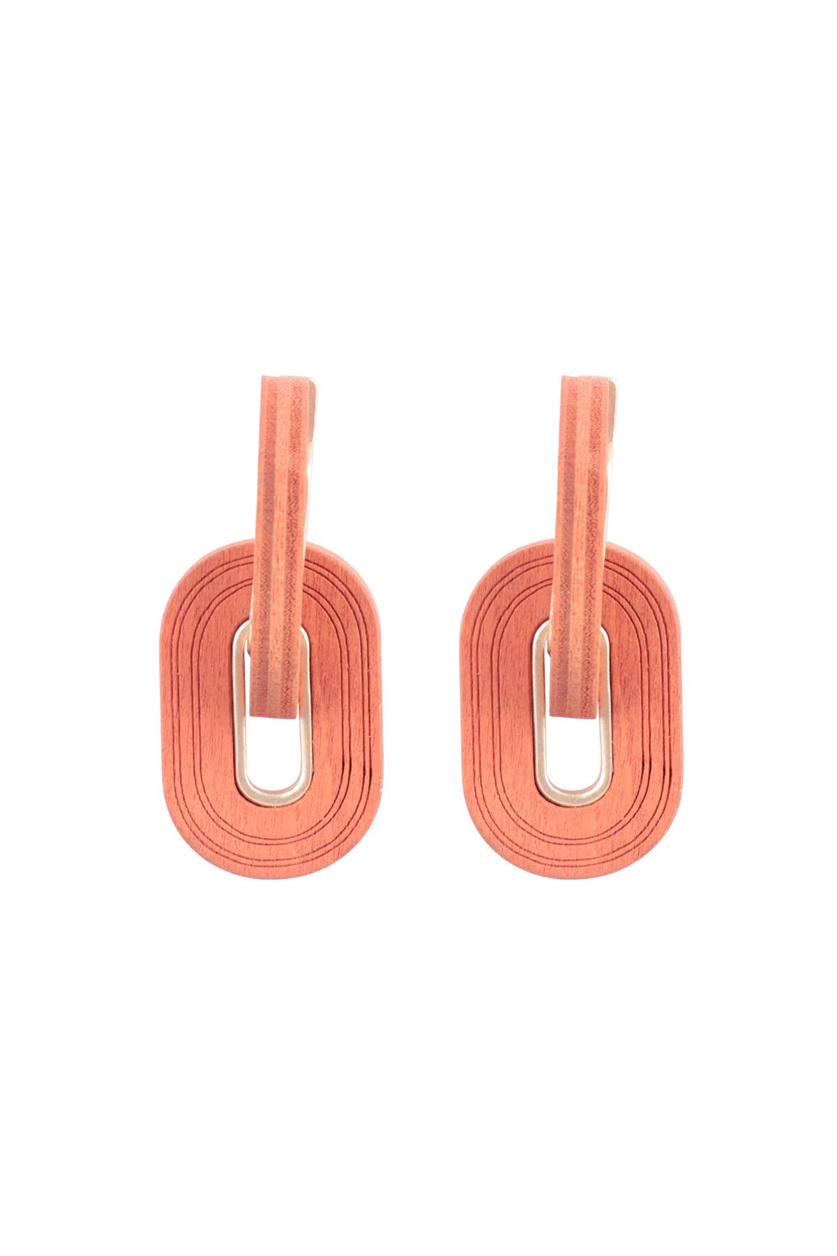 Oval Wood Link Hoop Earrings