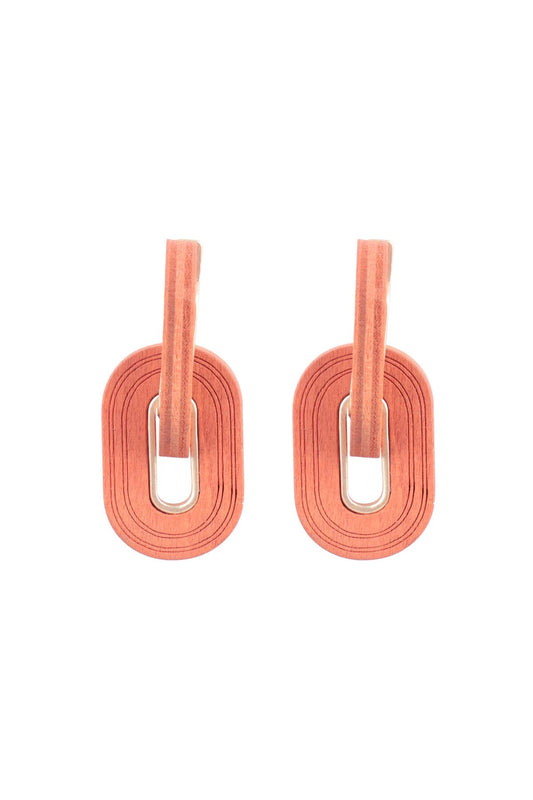 Oval Wood Link Hoop Earrings