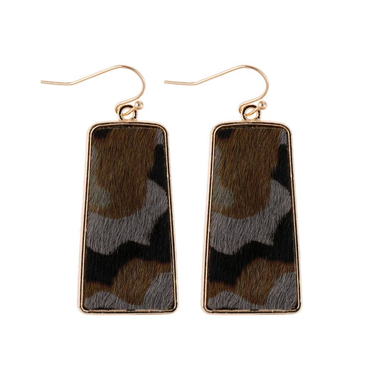 Camouflage Leather Printed Bar Earrings