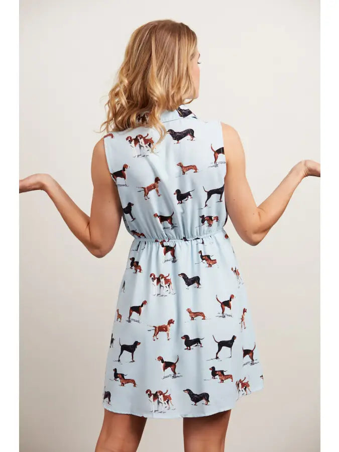 Collared Neck Dachshund and Beagle Print Dress
