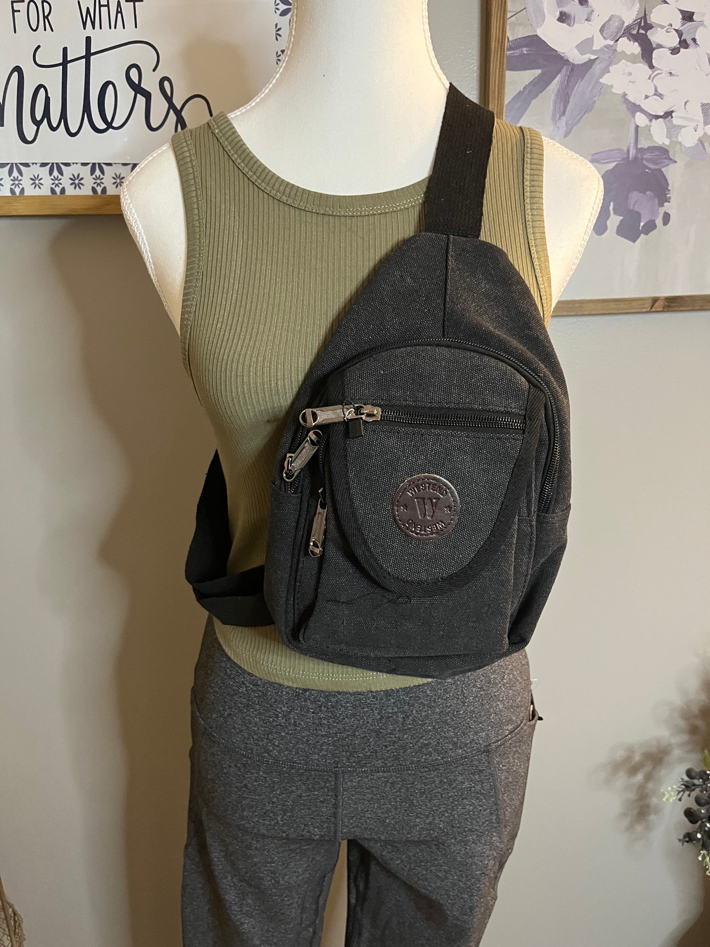 Canvas Crossbody Sling Backpack with Strap