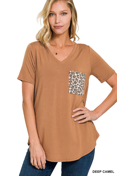 Luxe Rayon Short Sleeve Leopard Pocket Top (S-3XL)