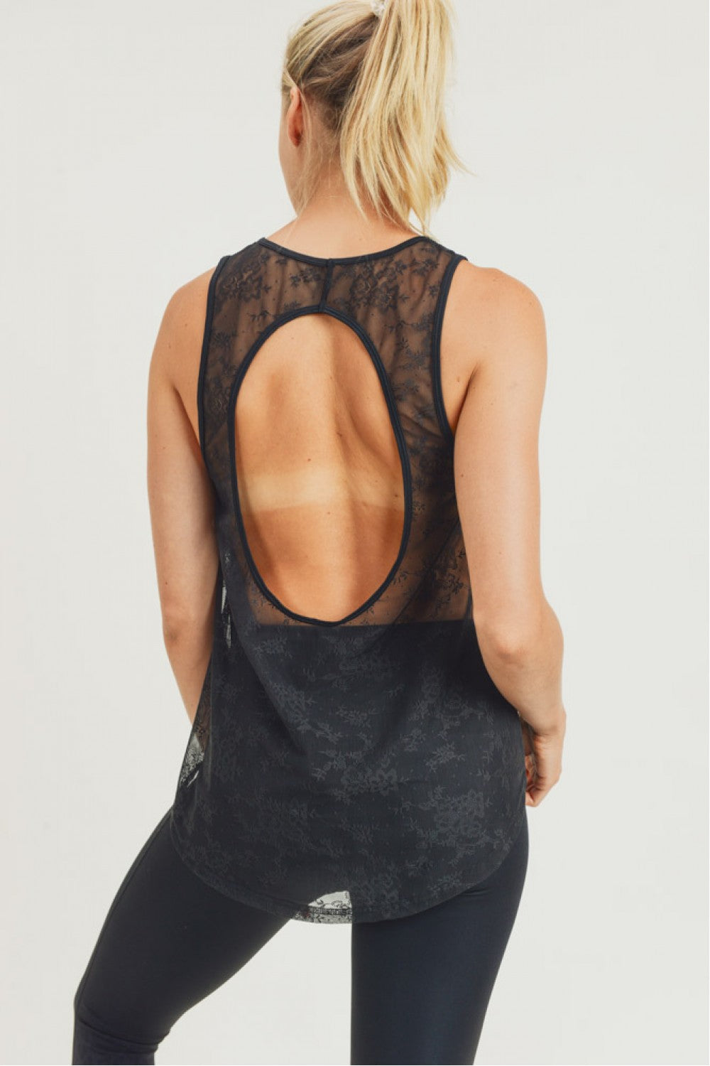 Mono B Floral Mesh Cutout Back Athleisure Tank