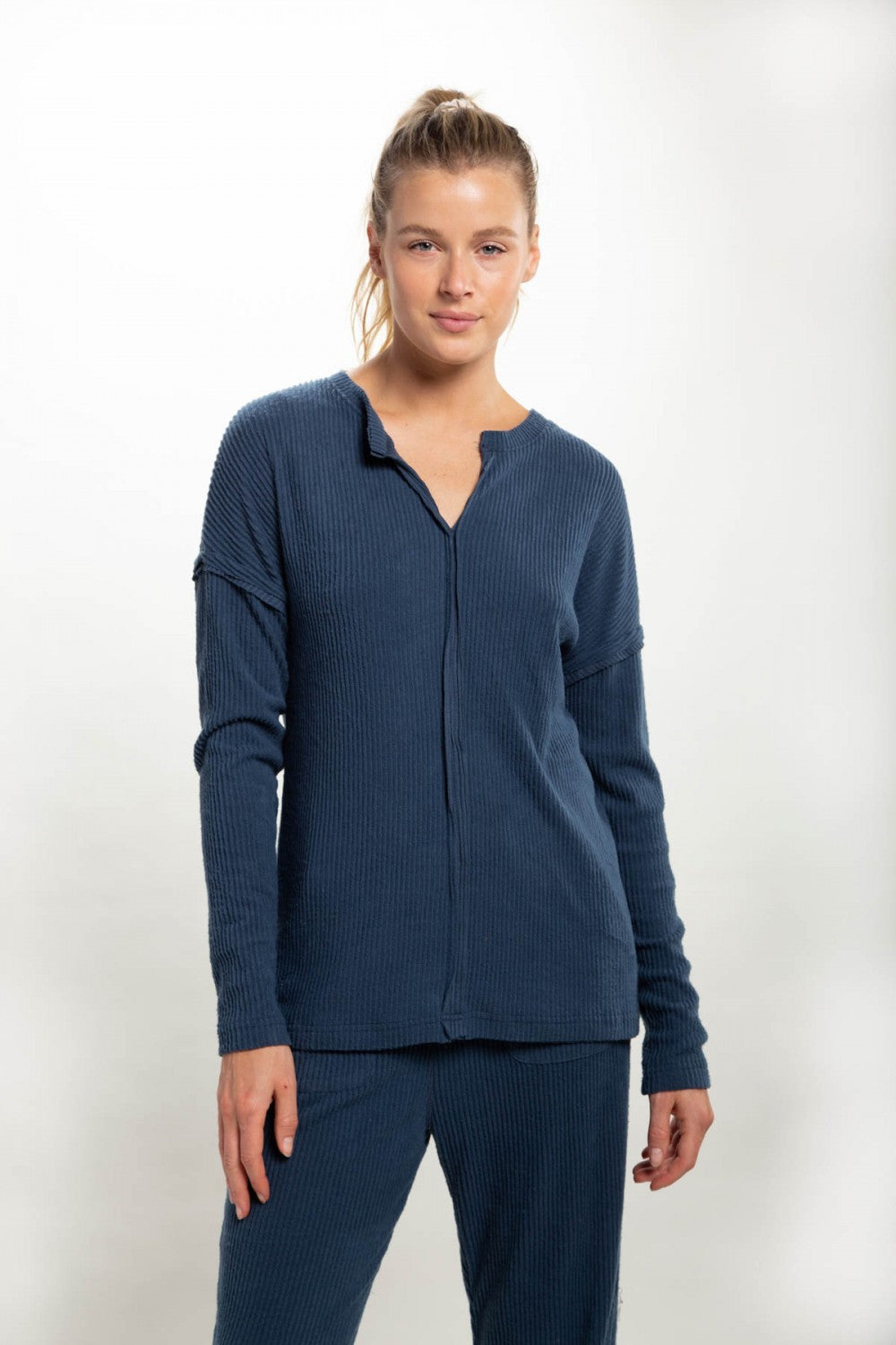 Mono B Ribbed Pullover with Notched Neckline or Chill Lounge Pants